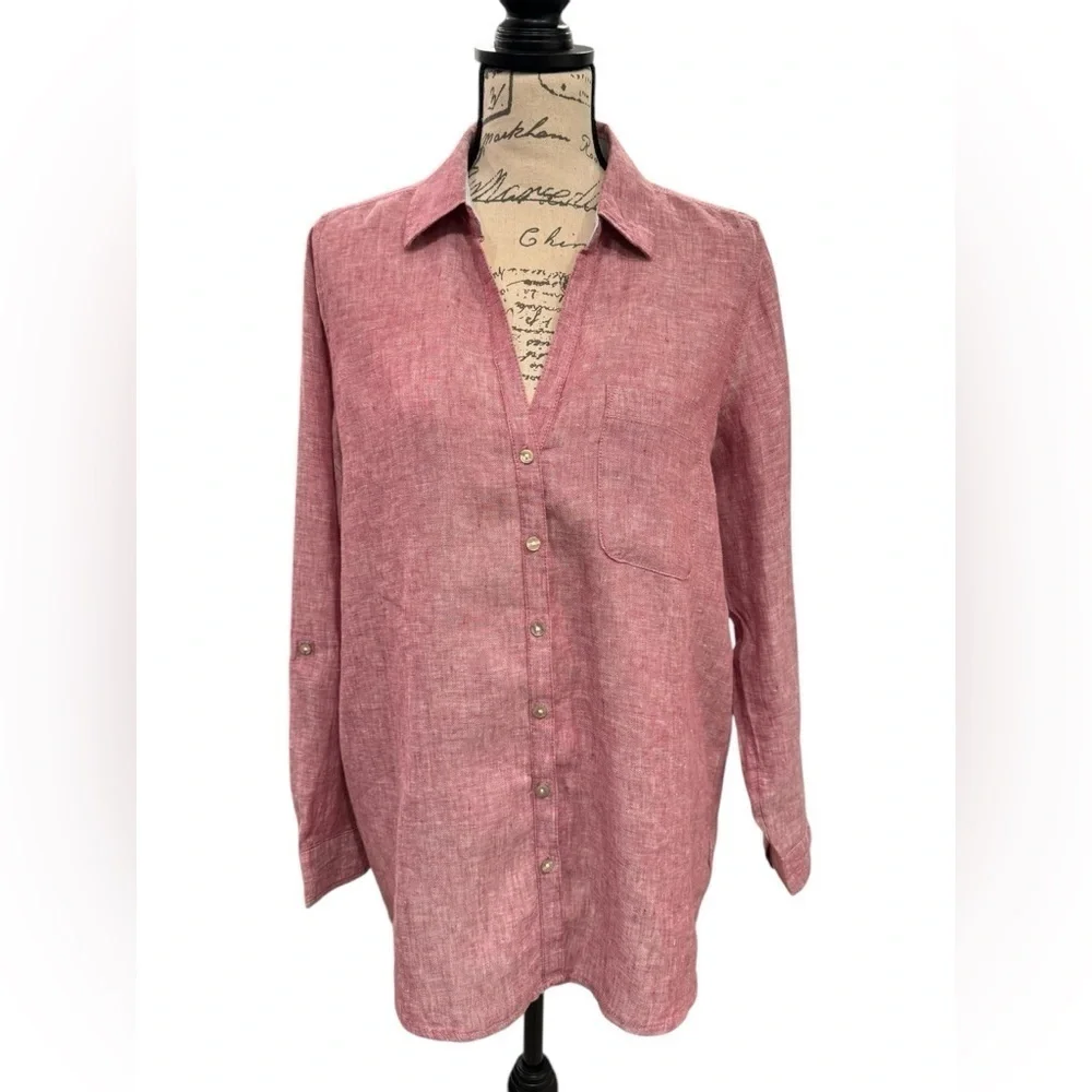 Sigrid Olsen Linen Blouse Red Womens Size Medium